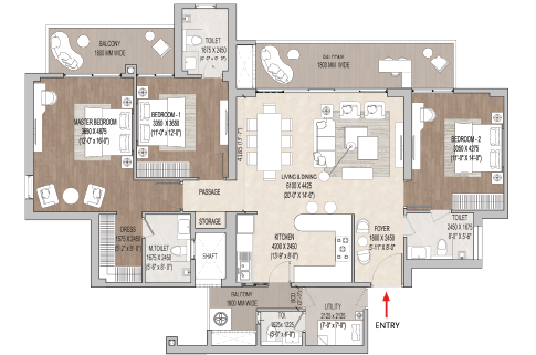 2 BHK floor plan at Aessen Phase-1 Thane