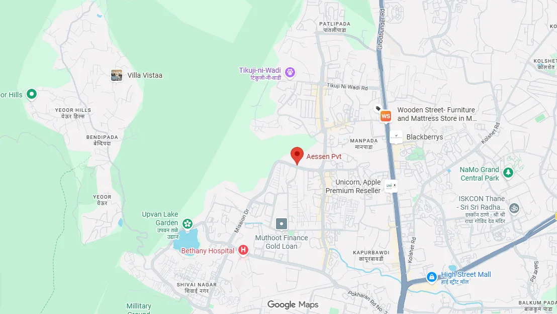 Location map and nearby landmarks of Aessen Phase-1 Thane West